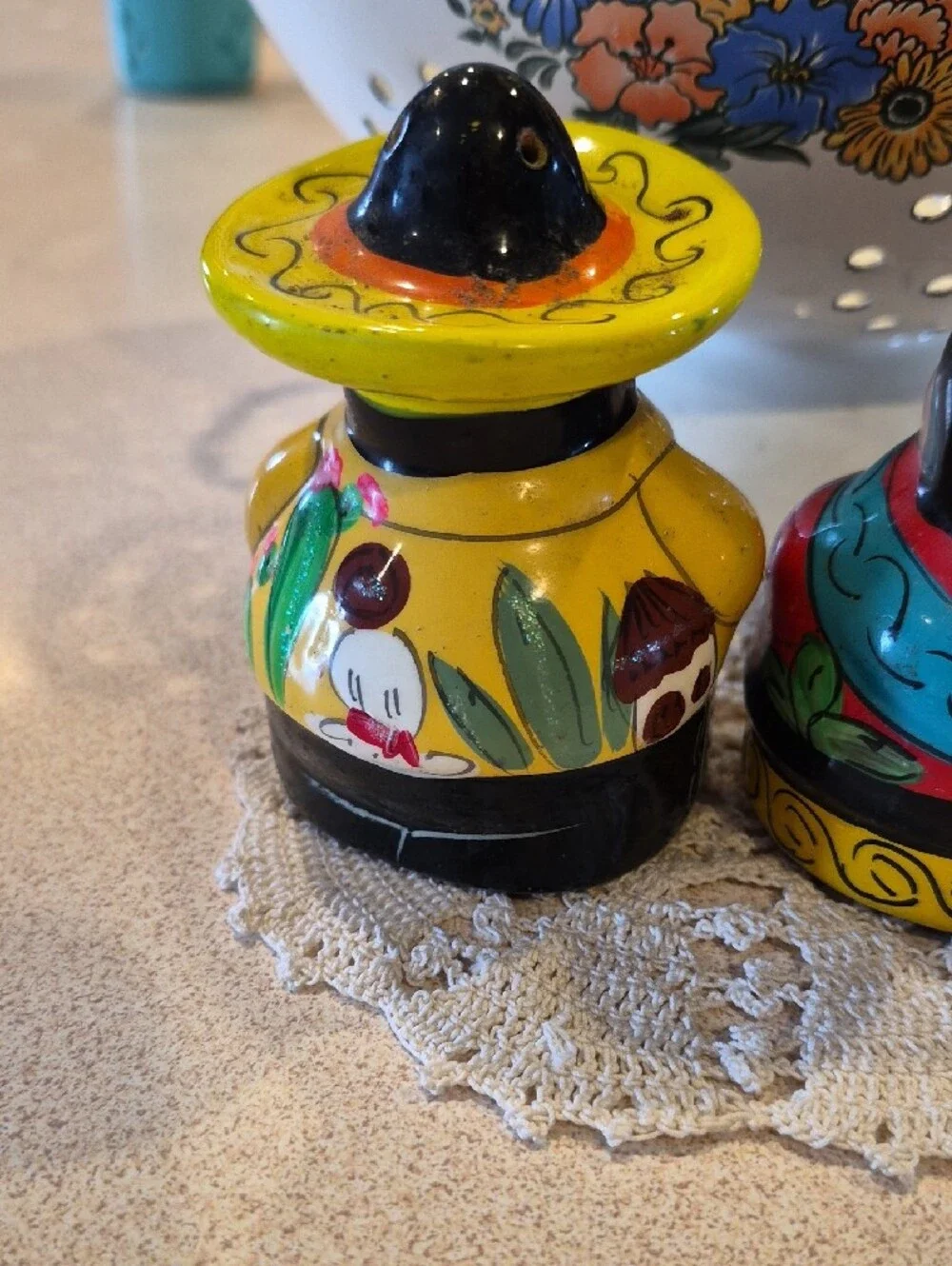 Hand-Painted Mexican Ceramic Salt and Pepper Shakers - Multicolor
